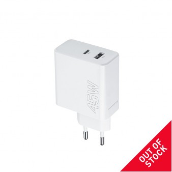 Maxlife φορτιστής MXTC-07-45AC PD QC 1x USB-C 1x USB 45W λευκό Maxlife φορτιστής MXTC-07-45AC PD QC 1x USB-C 1x USB 45W λευκό