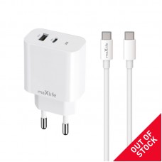 Maxlife φορτιστής MXTC-06-20AC PD QC 1x USB-C 1x USB 20W λευκό + USB-C - καλώδιο USB-C 20W
