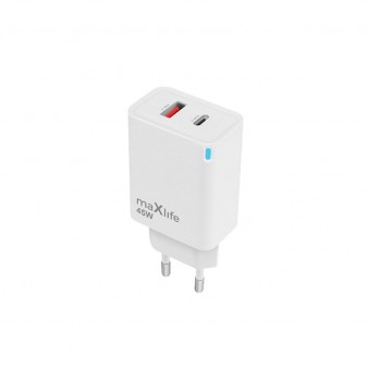 Maxlife Φορτιστής MXTC-09-45AC GaN PD QC 1x USB-C 1x USB 45W λευκός Maxlife Φορτιστής MXTC-09-45AC GaN PD QC 1x USB-C 1x USB 45W λευκός
