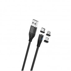Maxlife Μαγνητικό καλώδιο MXUC-02 USB - Lightning + USB-C + microUSB 1,0 m 2A μαύρο νάιλον