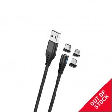 Maxlife Μαγνητικό καλώδιο MXUC-02 USB - Lightning + USB-C + microUSB 1,0 m 2A μαύρο νάιλον