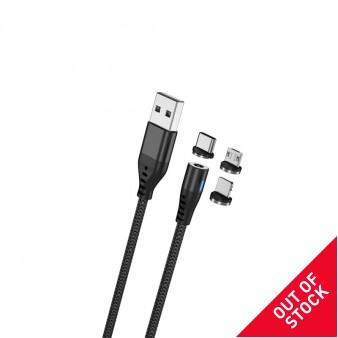 Maxlife Μαγνητικό καλώδιο MXUC-02 USB - Lightning + USB-C + microUSB 1,0 m 2A μαύρο νάιλον Maxlife Μαγνητικό καλώδιο MXUC-02 USB - Lightning + USB-C + microUSB 1,0 m 2A μαύρο νάιλον