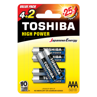 Toshiba High Power AAA (blister 4+2 pcs) - LR03GCP BP6 2F