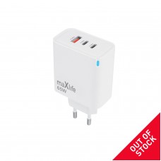 Maxlife φορτιστής MXTC-09-65ACC GaN PD QC 2x USB-C 1x USB 65W λευκός