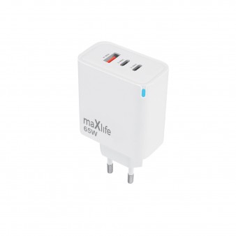 Maxlife φορτιστής MXTC-09-65ACC GaN PD QC 2x USB-C 1x USB 65W λευκός Maxlife φορτιστής MXTC-09-65ACC GaN PD QC 2x USB-C 1x USB 65W λευκός